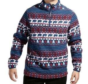 Chubbies 1/4 Zip Pullover Mens Medium Boomshakalaka Bear Fair Isle Fleece Blue